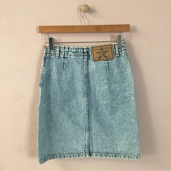 Vintage No Excuses Light Blue Acid Wash Denim Mini Skirt Size 3 GUC - Picture 9 of 10